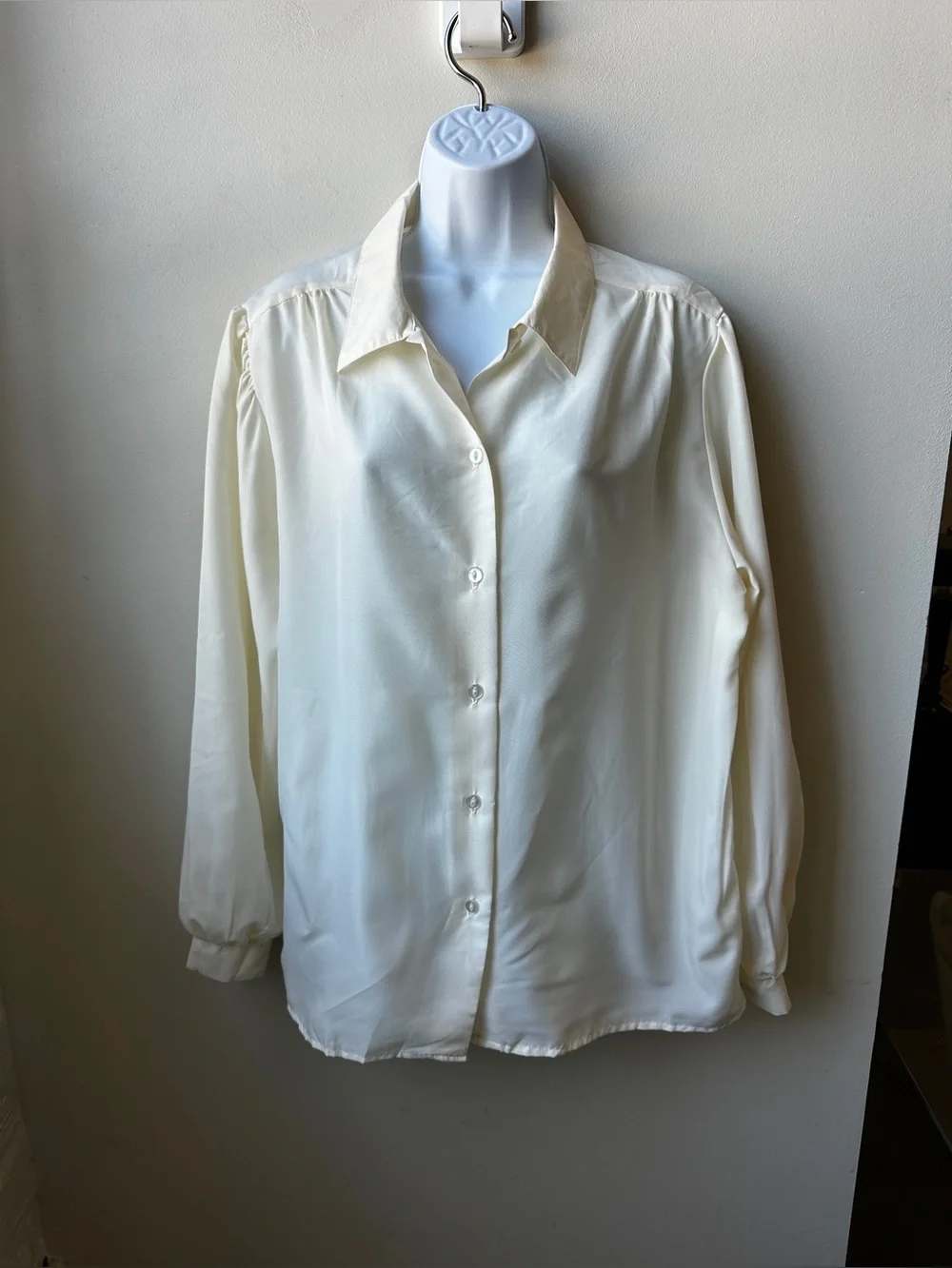 Vintage ACT III Ivory Cottagecore Button Front Blouse Collared Long Sleeve 90s - Picture 3 of 12